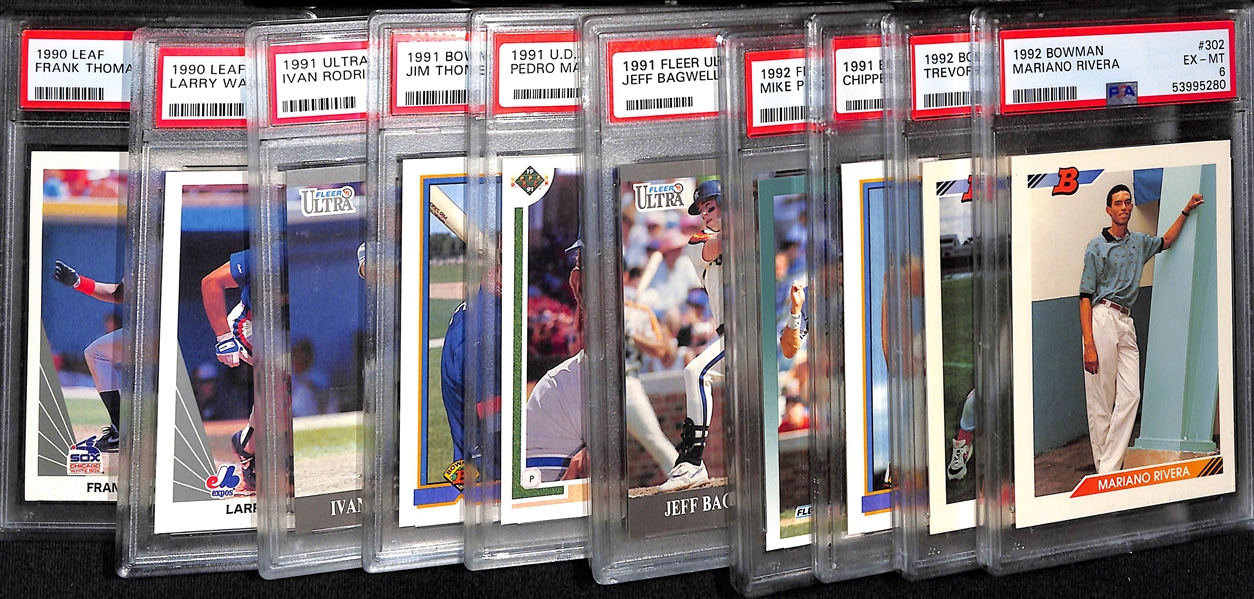 (11) PSA Graded Early 1990s Baseball Superstar and Hall of Fame Rookies- 1992 Bowman Mariano Rivera (PSA 6), 1992 Bowman Trevor Hoffman (PSA 9), 1991 Bowman Chipper Jones (PSA 9), +